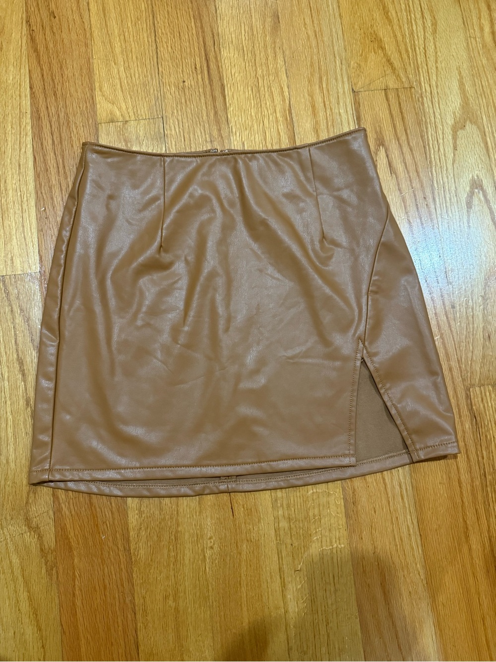 REWASH Faux Leather Mini Skirt — Camel, Size S